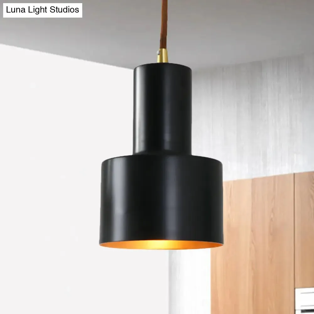 Retro-Style Metal Cylindrical Pendant Lamp - Blue/Black/Gold - 1 Head Ceiling Pendant for Bedroom