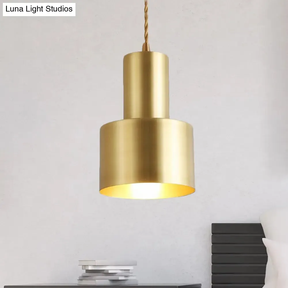 Retro-Style Metal Cylindrical Pendant Lamp - Blue/Black/Gold - 1 Head Ceiling Pendant for Bedroom