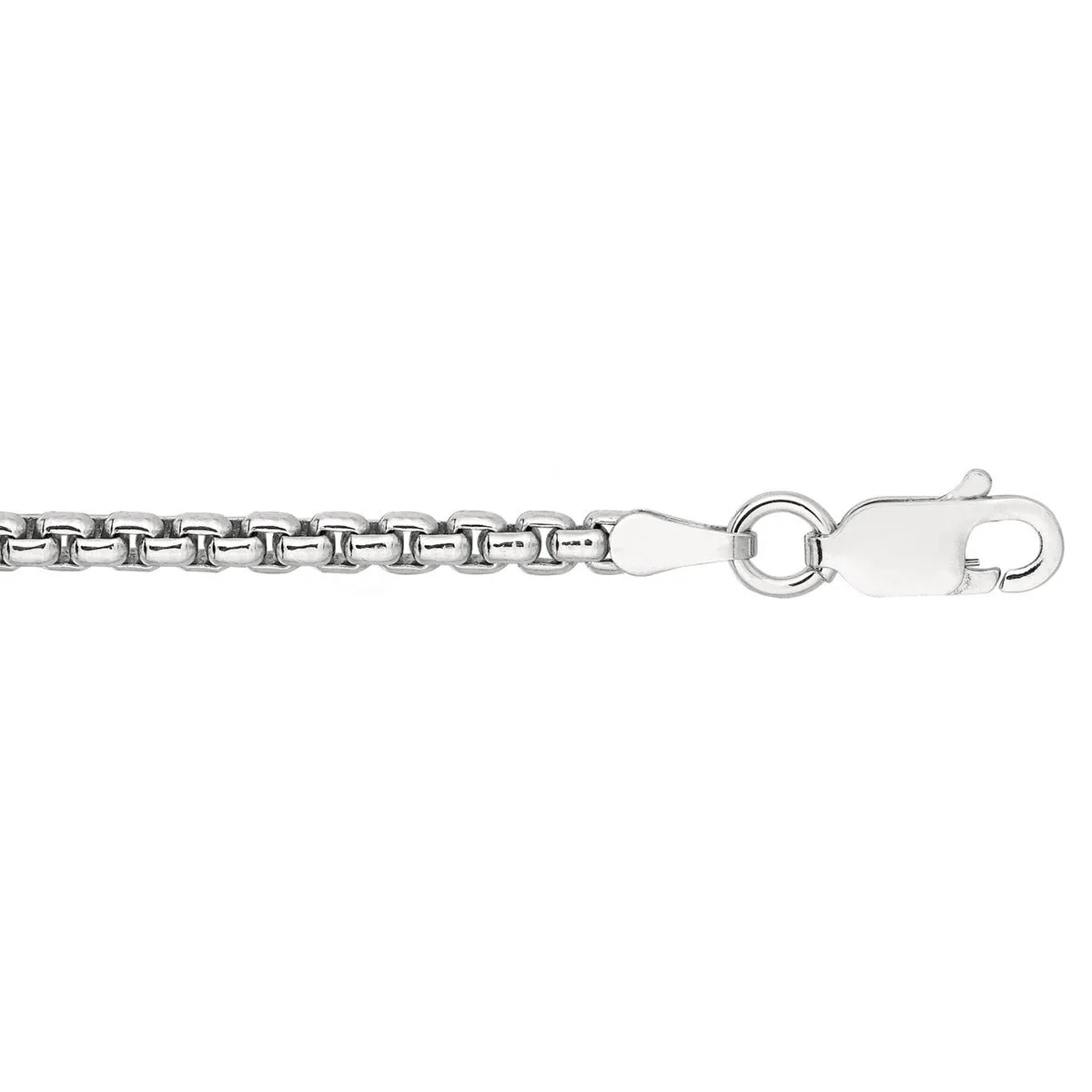 Rhodium Plated 2.2mm Round Box Chain 18” Necklace in Sterling Silver