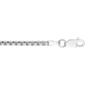 Rhodium Plated 2.2mm Round Box Chain 18” Necklace in Sterling Silver