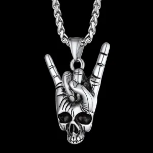 Rock Hand Skeleton Skull Necklace for Men