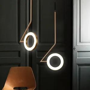 Rotatable Gold Loop Drop Pendant LED Hanging Light Kit, Stylish Iron with Zigzag Shaped Arm