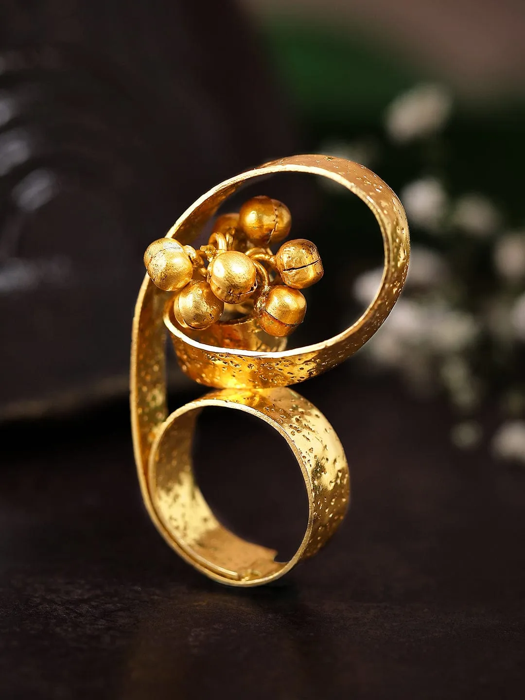 Rubans 24K Gold Plated Handcrafted Ring With Unique Design And Golden Beads