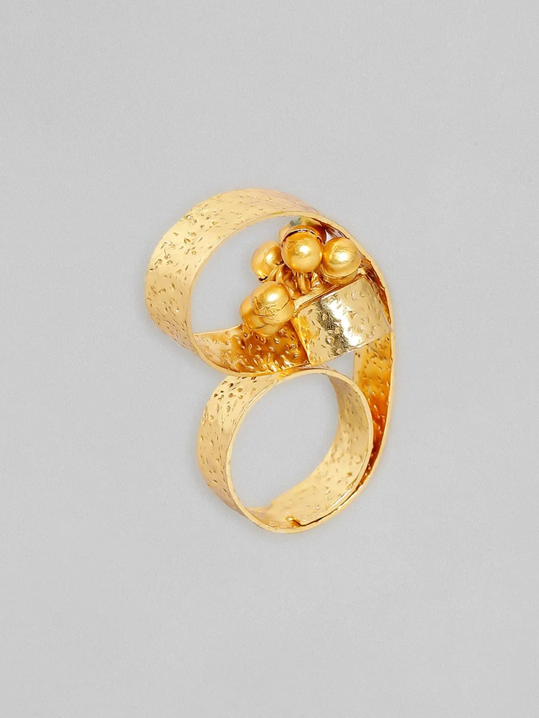 Rubans 24K Gold Plated Handcrafted Ring With Unique Design And Golden Beads