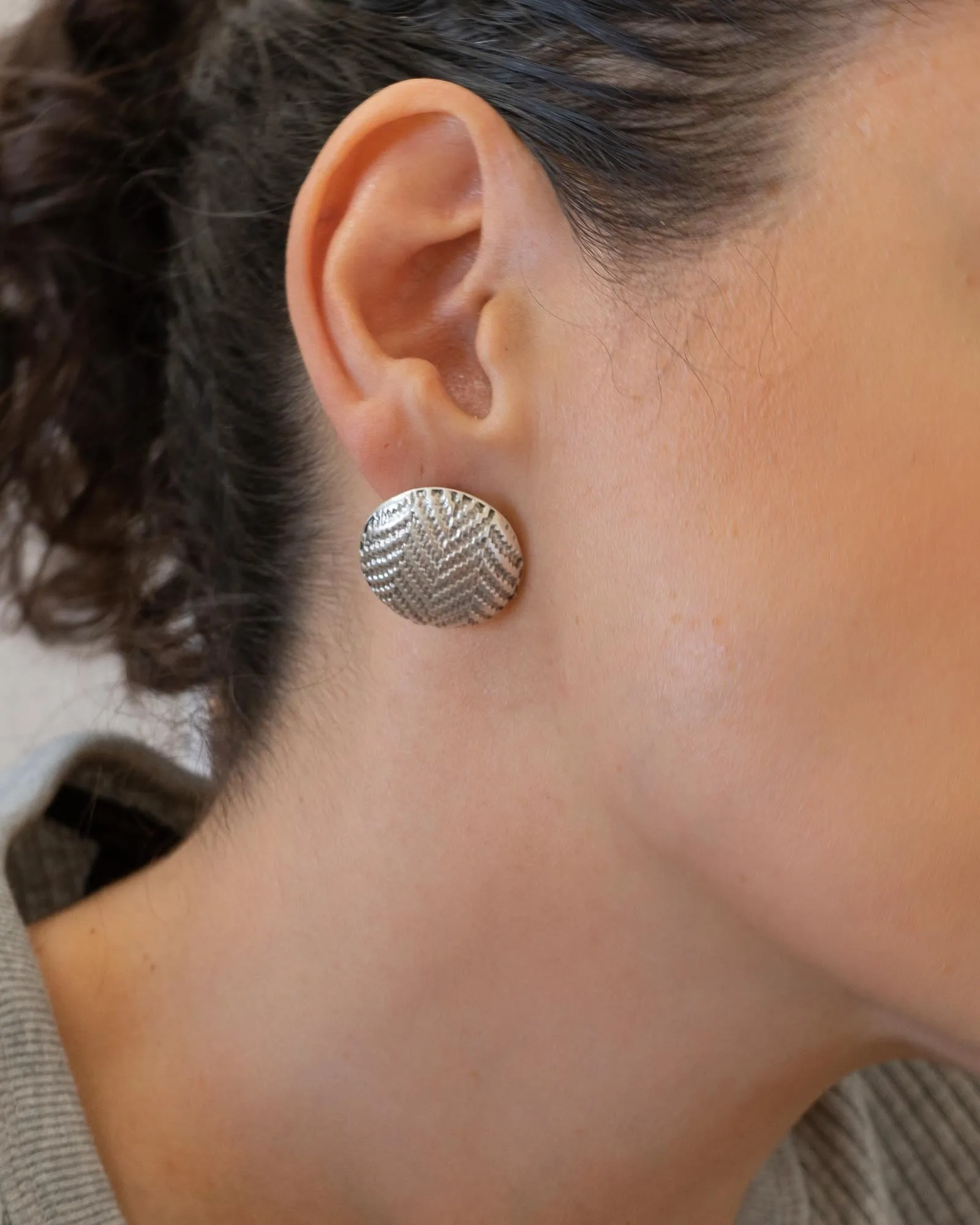 Silver-Domed Disc Earrings