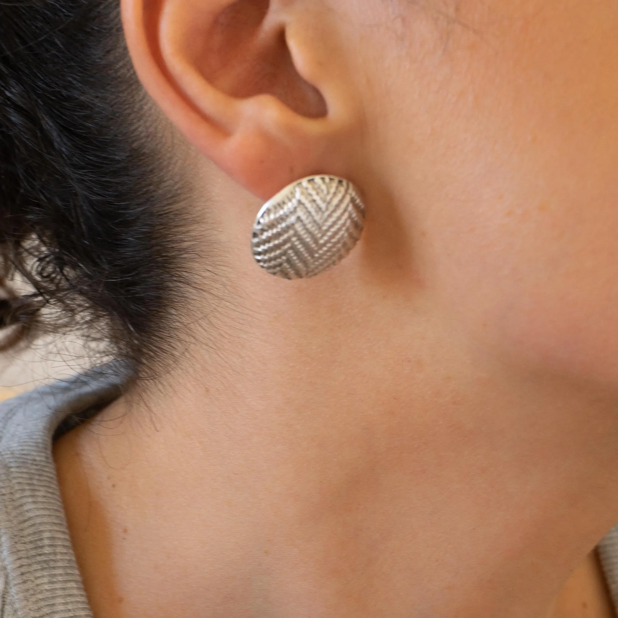 Silver-Domed Disc Earrings