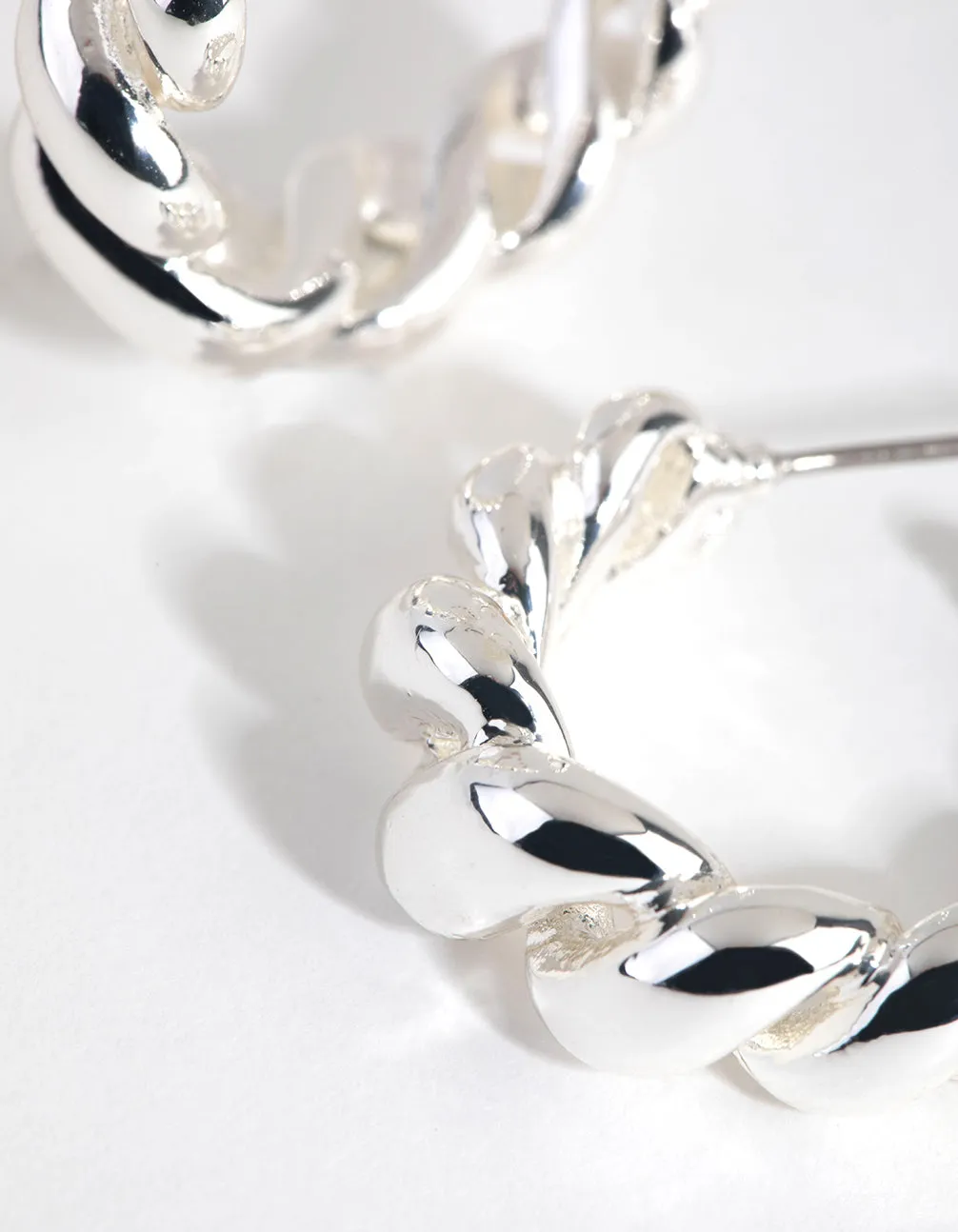 Silver Plated Gradual Swirl Hoop Earrings