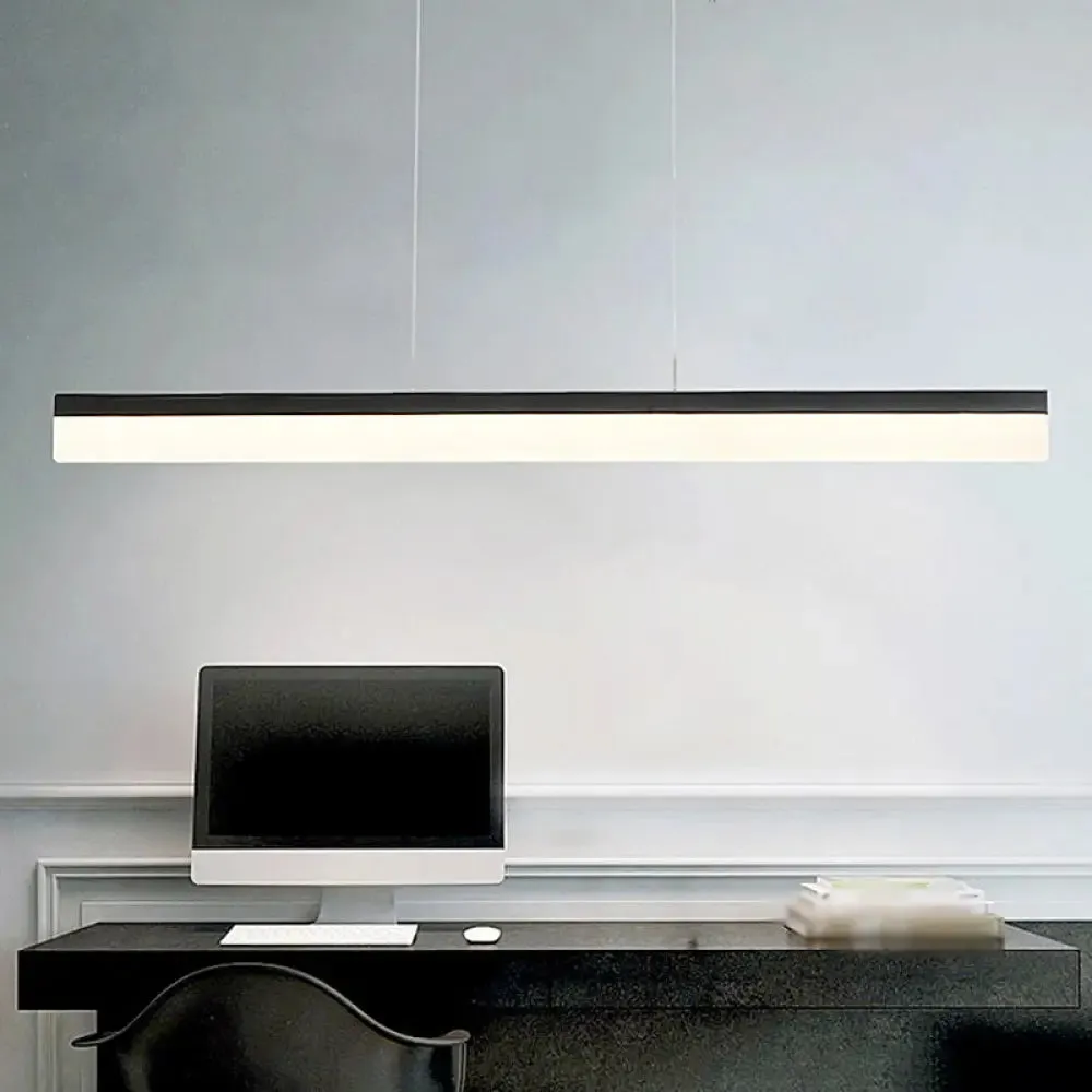 Simple Black Ultrathin Linear Ceiling Lamp with Wide LED Acrylic Pendant - Ideal for Office (23.5"/35.5"/47")