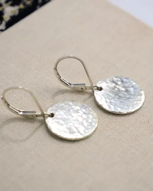 Simple silver hammered disc rustic earrings