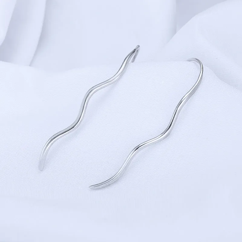 Simple Wave Silver Hook Earrings for Women