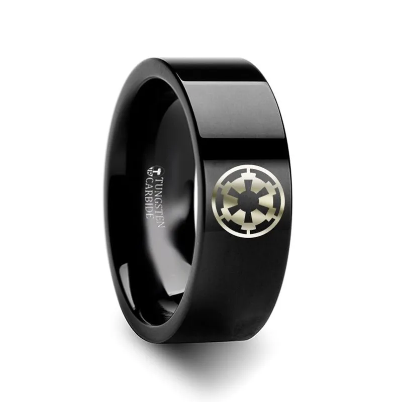 Sith Imperial Emblem Star Wars Black Tungsten Engraved Ring - 10mm - 12mm