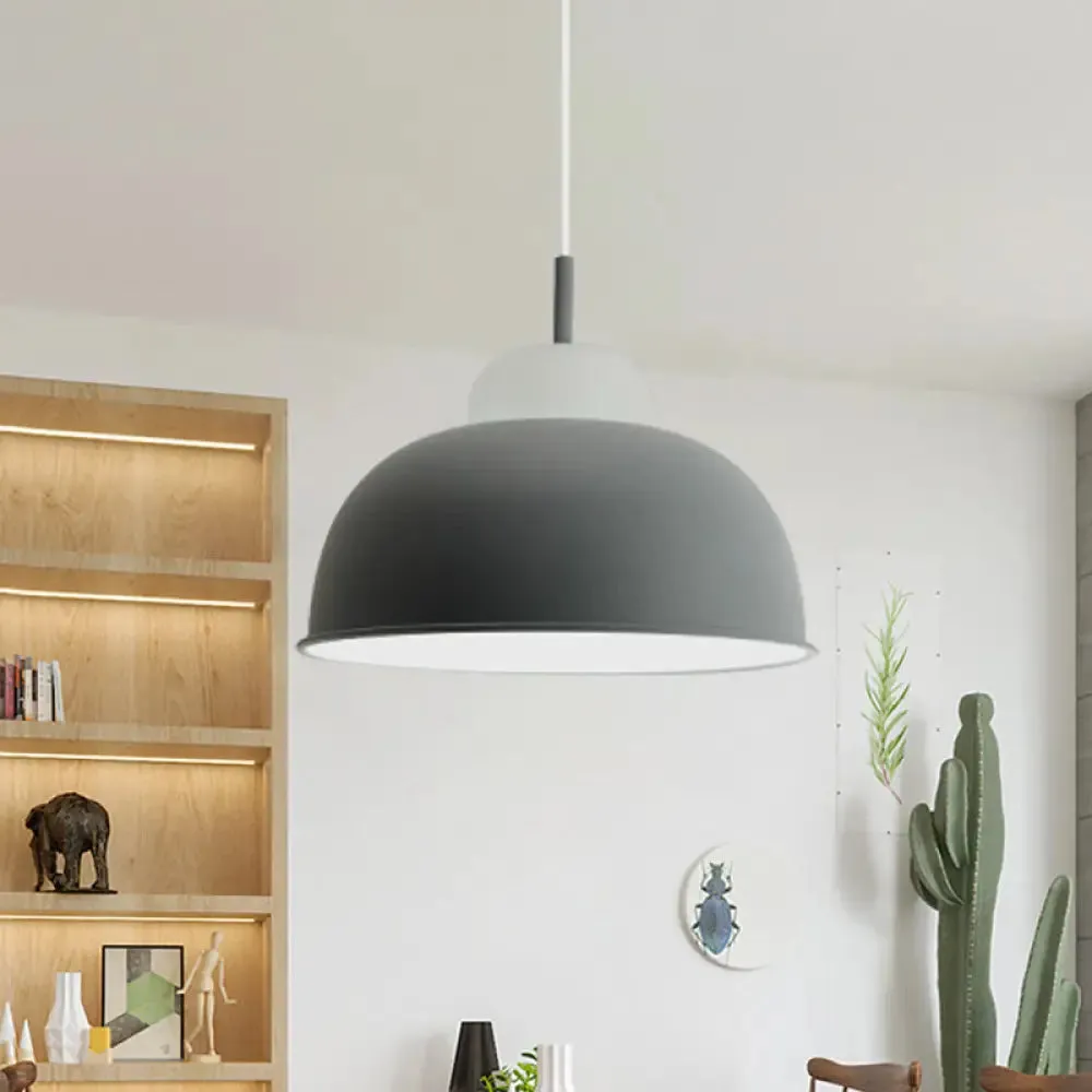 Sleek Monochrome Metal Suspension Light for Study Room - Single Light Hanging Lamp