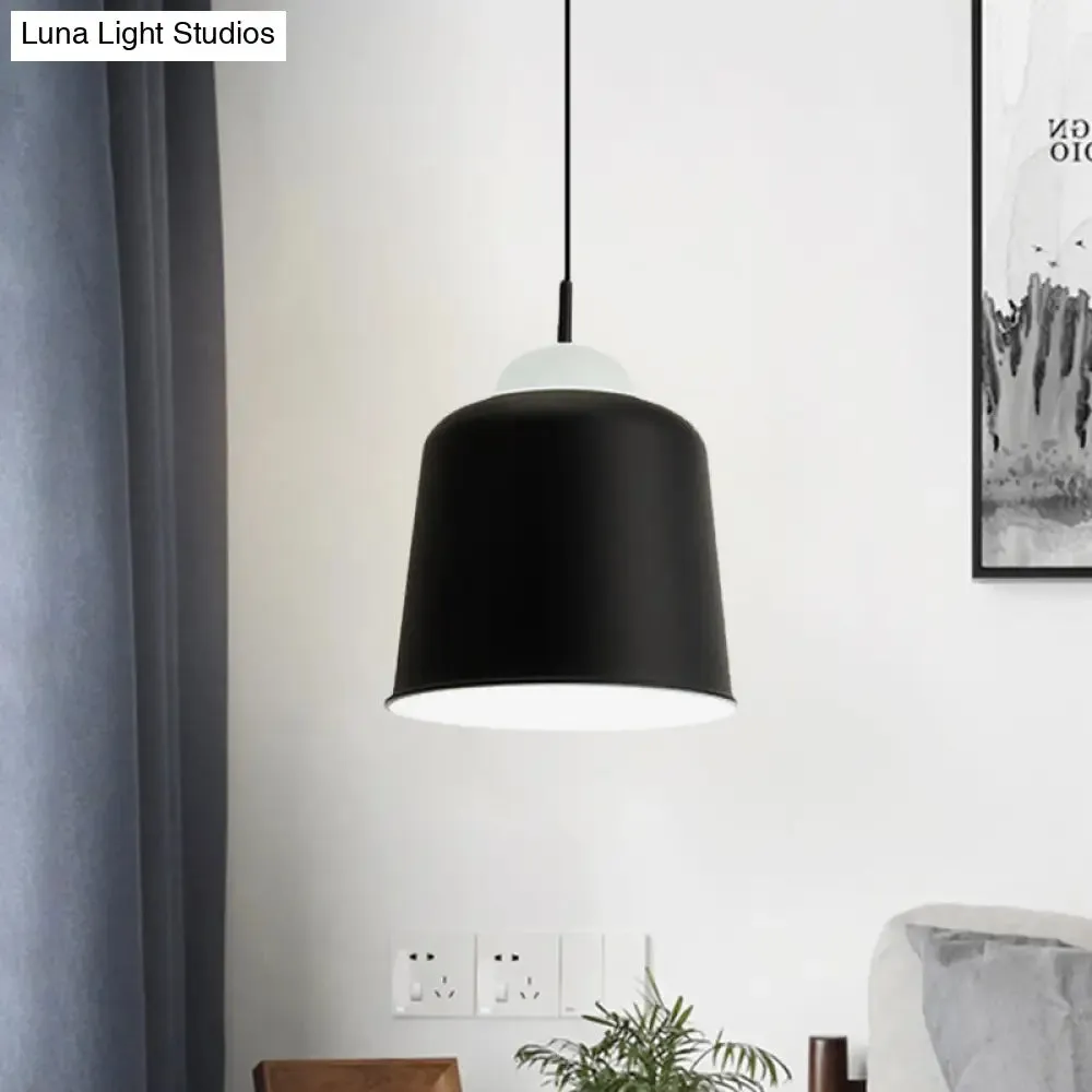 Sleek Monochrome Metal Suspension Light for Study Room - Single Light Hanging Lamp