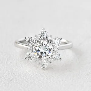 Snowflake Shaped Moissanite White Gold Ring