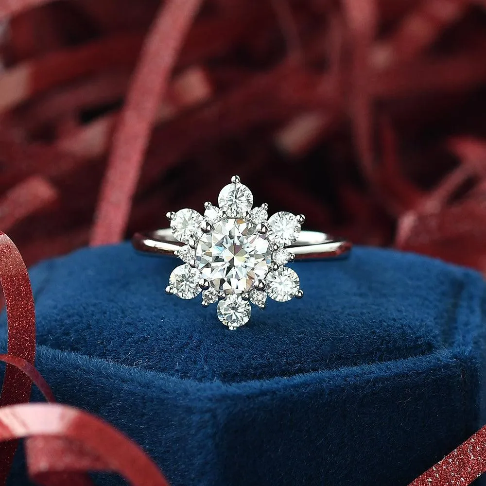 Snowflake Shaped Moissanite White Gold Ring