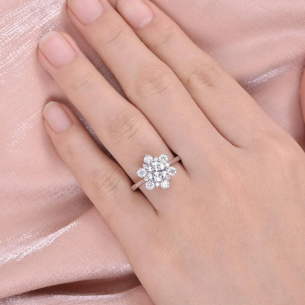 Snowflake Shaped Moissanite White Gold Ring