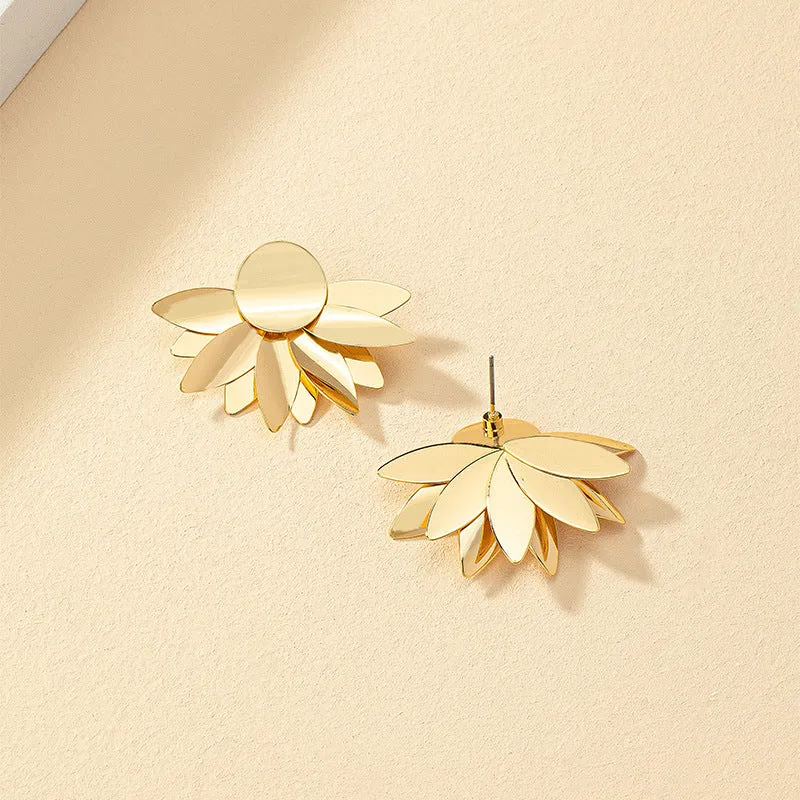 Sophisticated Metal Petal Earrings with European Flair