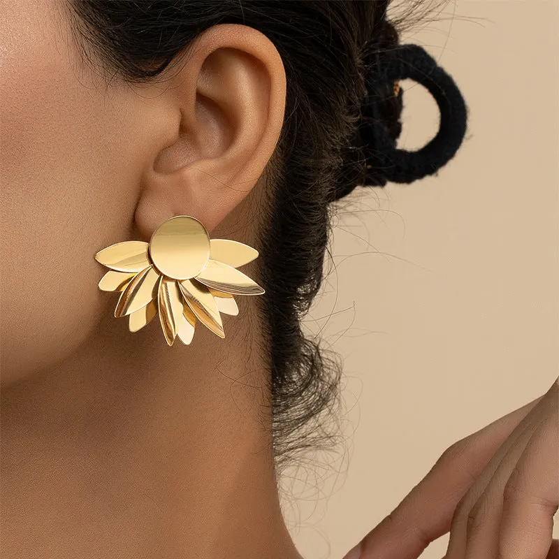 Sophisticated Metal Petal Earrings with European Flair