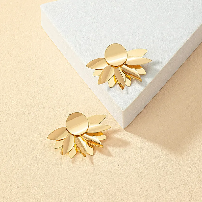 Sophisticated Metal Petal Earrings with European Flair