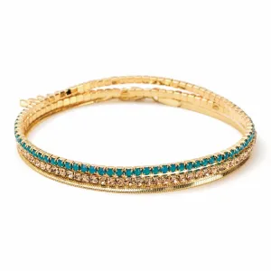 Sparkle & Shine Rhinestone Bracelet Trio - Caribbean Blue Opal & Gold