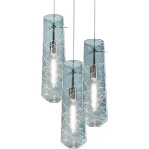 Spun 16 in. 3 Lights Pendant Light Satin Nickel Finish Steel Blue Shade