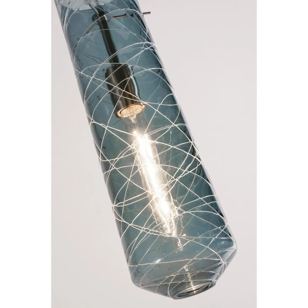 Spun 16 in. 3 Lights Pendant Light Satin Nickel Finish Steel Blue Shade