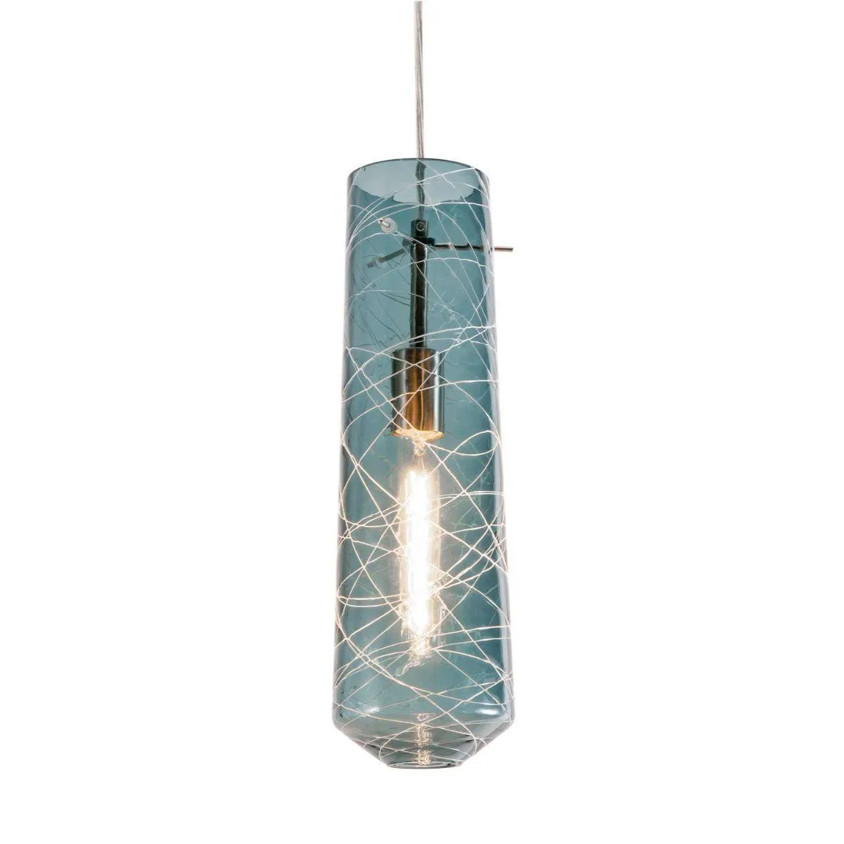 Spun 16 in. 3 Lights Pendant Light Satin Nickel Finish Steel Blue Shade