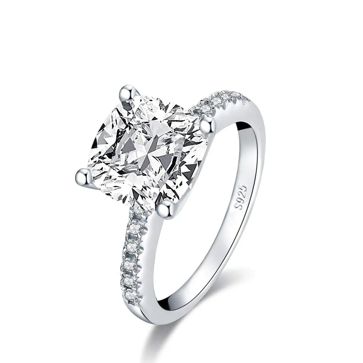 Square Cushion Cut Engagement Ring in Sterling Silver