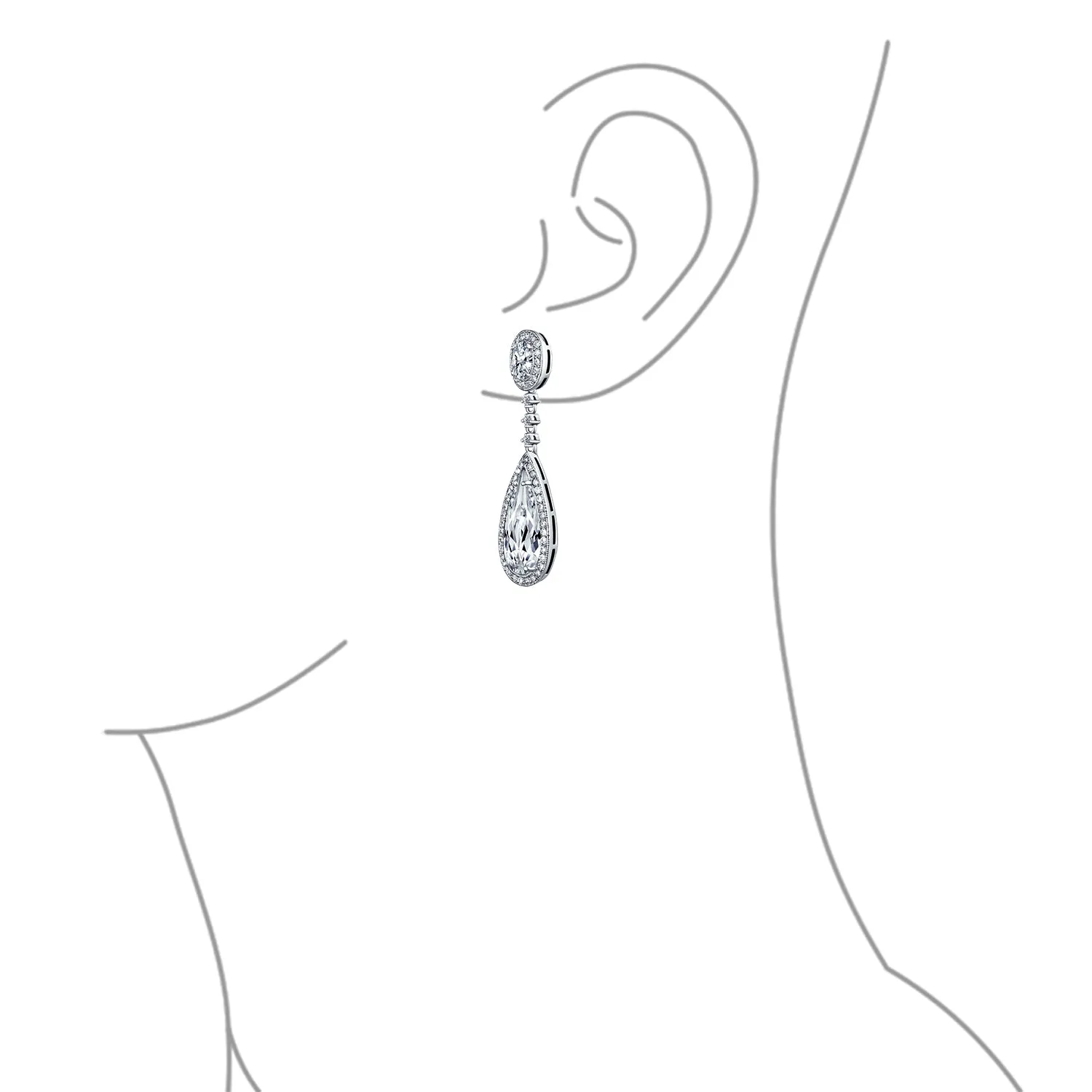 Statement Teardrop CZ Dangle Chandelier Clip-On Earrings Silver Plated Multi Colors