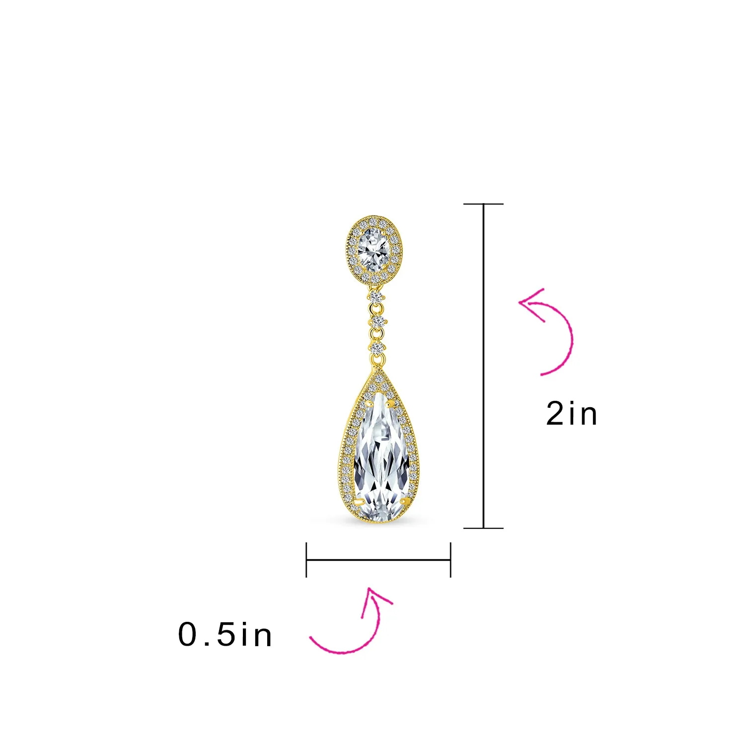 Statement Teardrop CZ Dangle Chandelier Clip-On Earrings Silver Plated Multi Colors