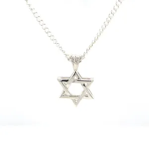 Sterling Silver David Star on Cuban Chain Necklace