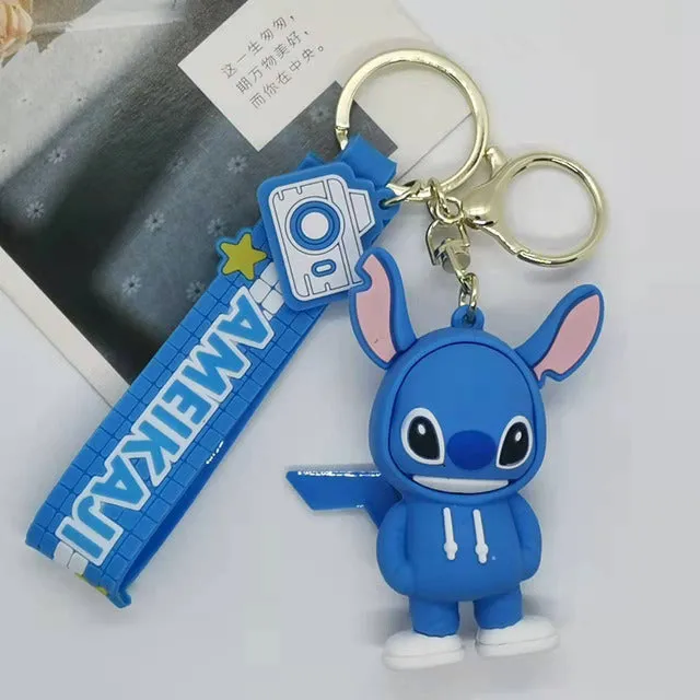 Stitch Kiki Keychains Cartoon Baby Boy Girl KeyRings Women Lovely Bag Key Chain Monster Accessories