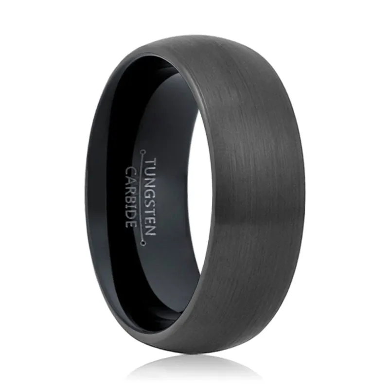 STORMY | Black Ring, Black Tungsten Ring, Brushed, Domed