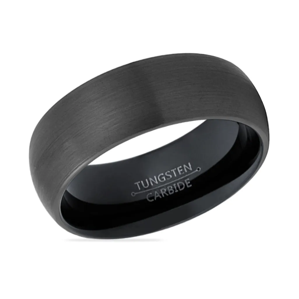 STORMY | Black Ring, Black Tungsten Ring, Brushed, Domed