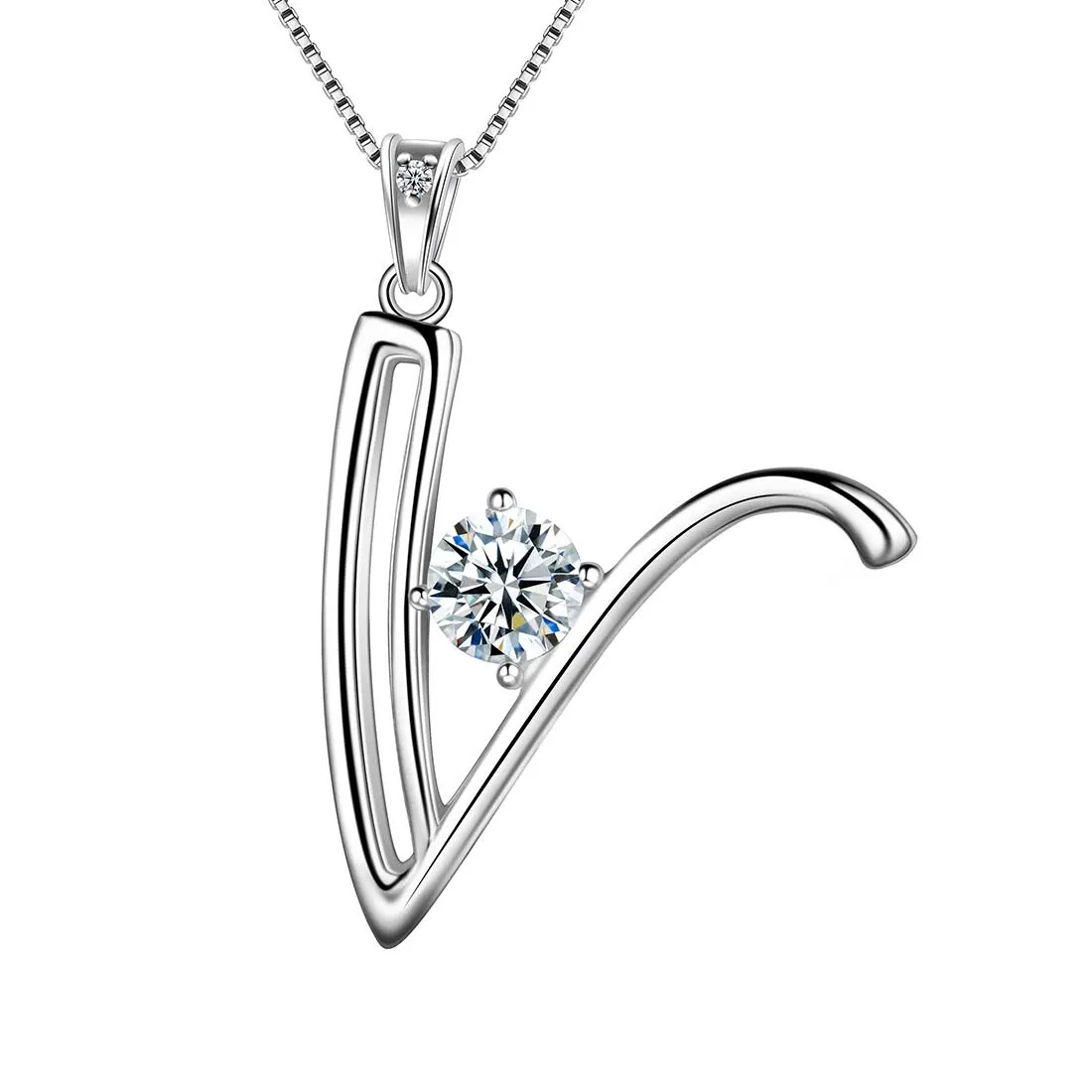 Tokyo Mart Women Initial V Letter Pendant Necklace Girl Name Jewelry Gift 925 Sterling Silver