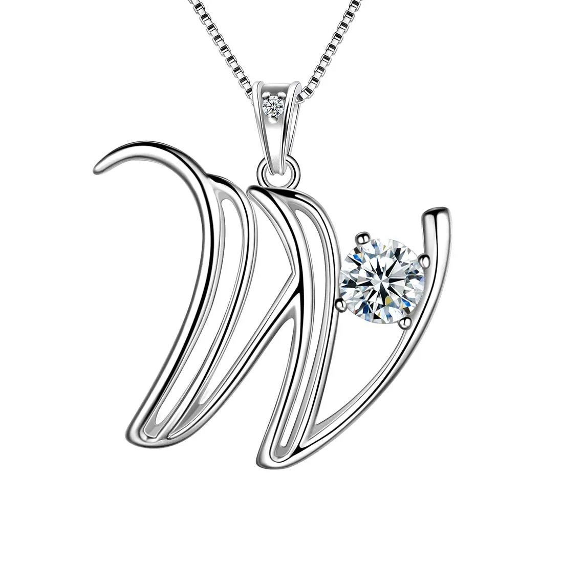 Tokyo Mart Women Initial W Letter Pendant Necklace Girl Name Jewelry Gift 925 Sterling Silver