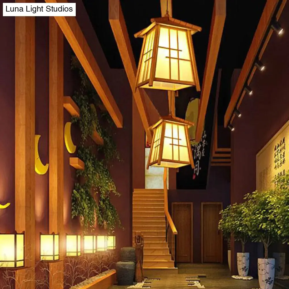 Traditional Bamboo Pendant Lighting - Wood House 1 Bulb Hanging Lamp Kit for Living Room