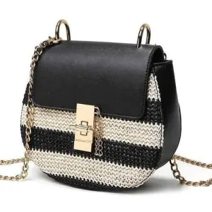 Trendy Color Block and Weaving Design Crossbody Bag For Women - Black