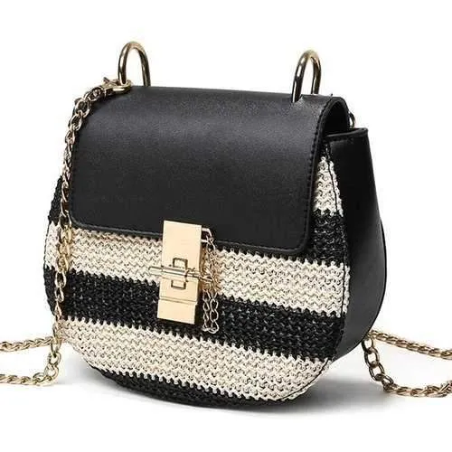 Trendy Color Block and Weaving Design Crossbody Bag For Women - Black