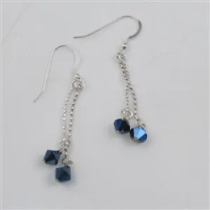 Trendy Navy Blue Crystal Long Earrings