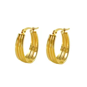 Triple-Band 18K Gold Plated Hoop Earrings – Bold and Stylish Design