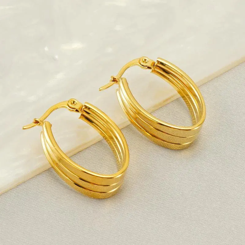 Triple-Band 18K Gold Plated Hoop Earrings – Bold and Stylish Design