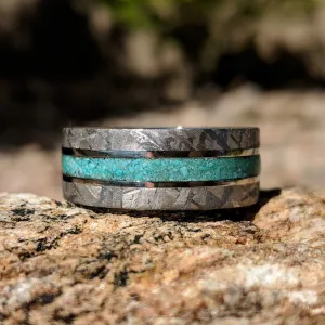 Turquoise Ring Meteorite Band Custom Wedding Jewelry 8mm