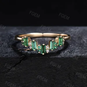 Unique Baguette Cut Emerald Band 14k Solid Gold Contour Wedding Band Half Eternity Minimalist Emerald Ring Stacking Band Anniversary Gift