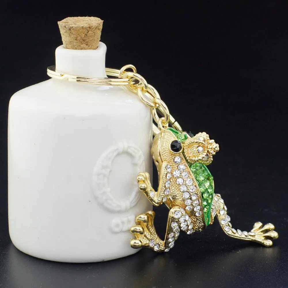 Unique Crown Frog Keyring Keychain Holder Fashion Metal HandBag Pendant Purse Bag Buckle Accessories Gift