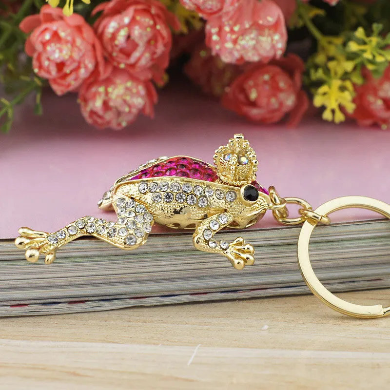 Unique Crown Frog Keyring Keychain Holder Fashion Metal HandBag Pendant Purse Bag Buckle Accessories Gift