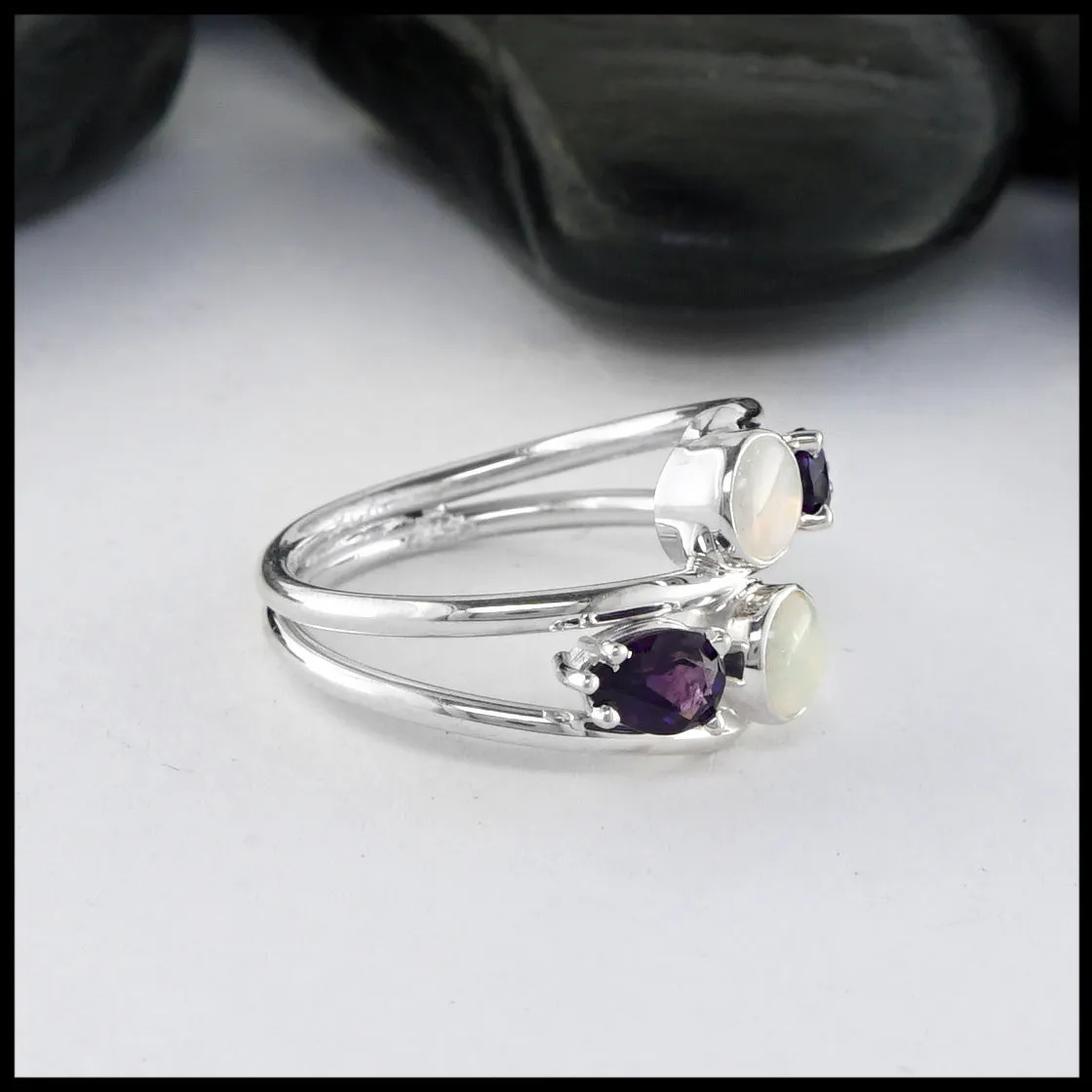 Unique Opal and Amethyst Ring in Silver