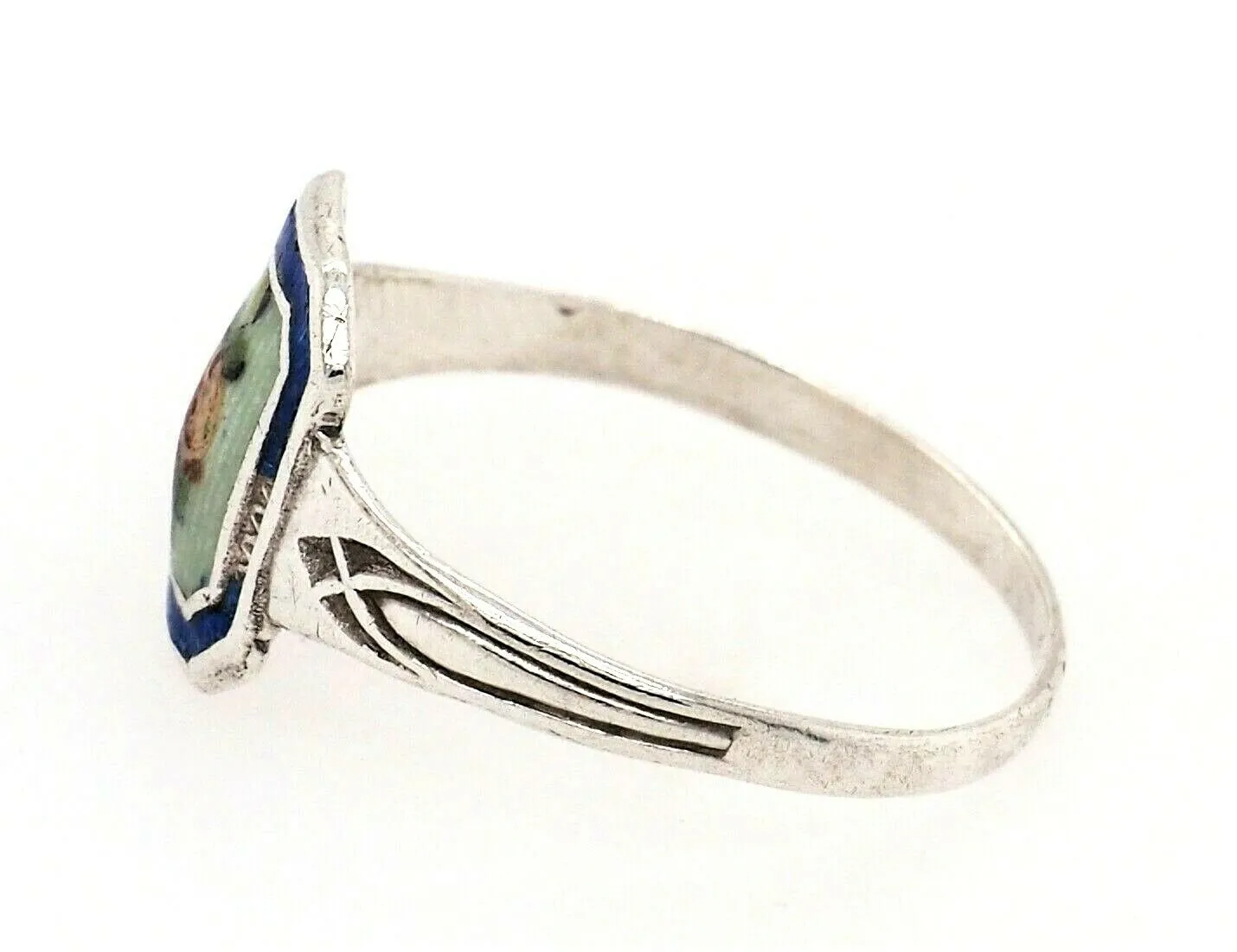 Unique Vintage Elegance Sterling Silver & Floral Enamel Ring