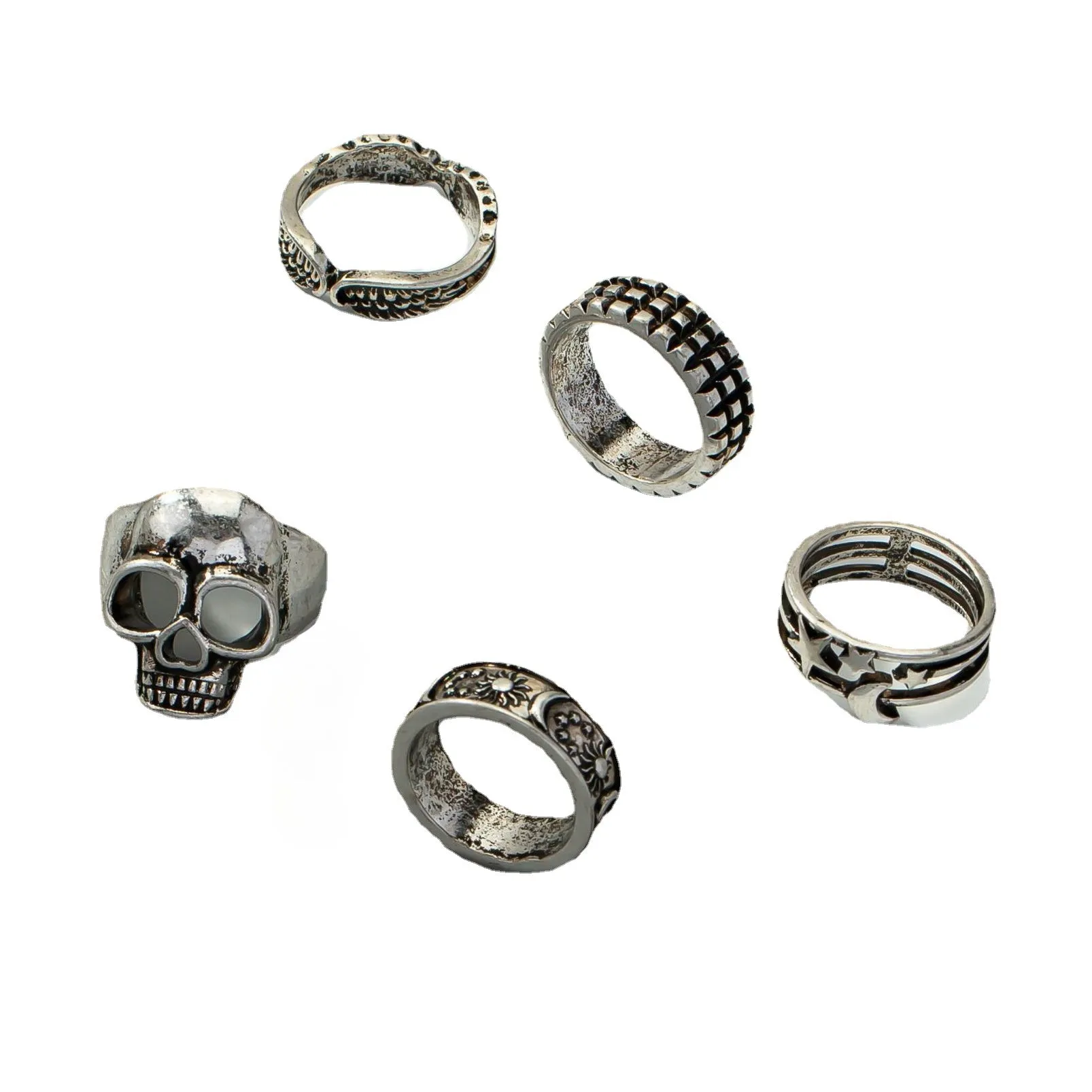 Vienna Verve Collection: Men's Moon Star Geometric Rings Set