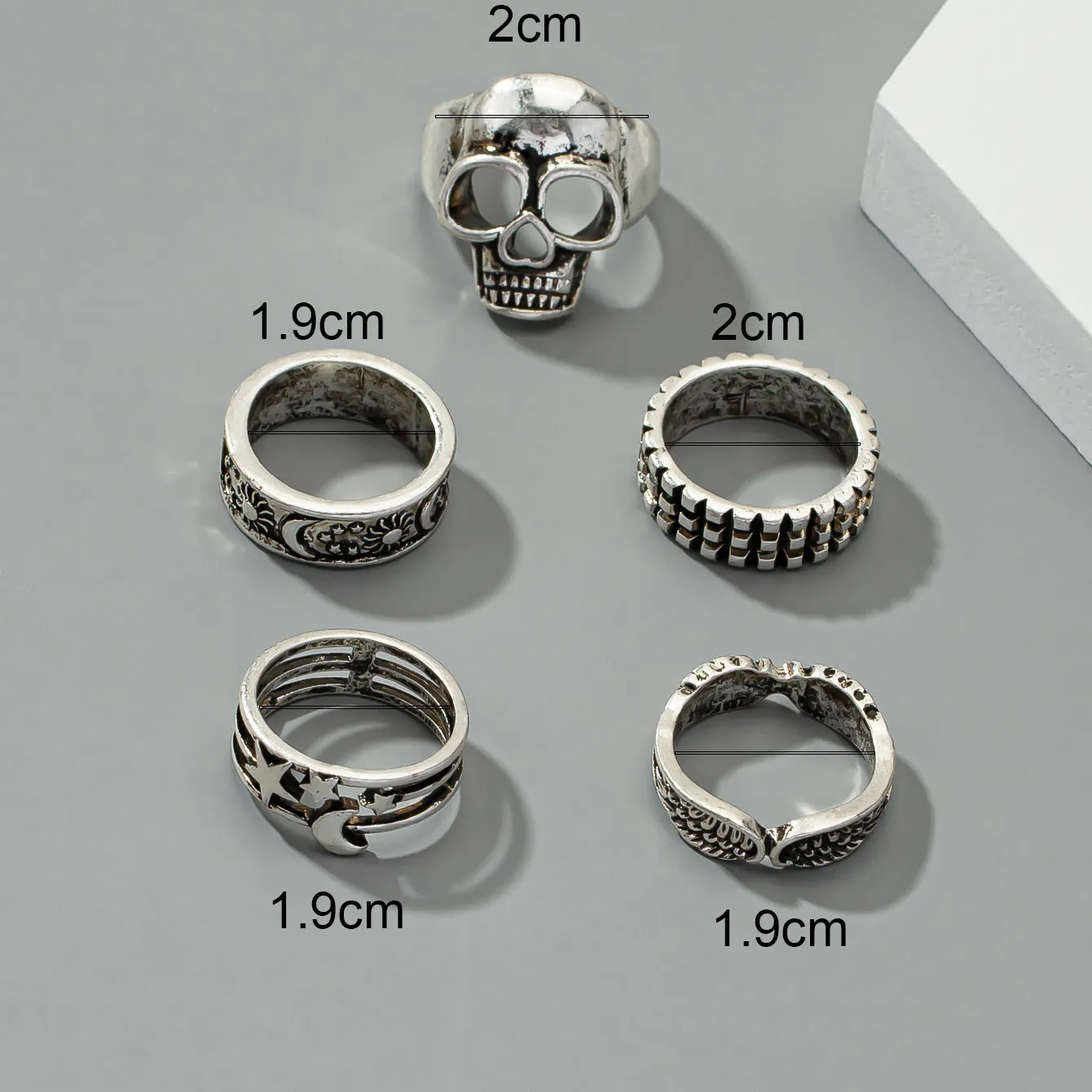 Vienna Verve Collection: Men's Moon Star Geometric Rings Set